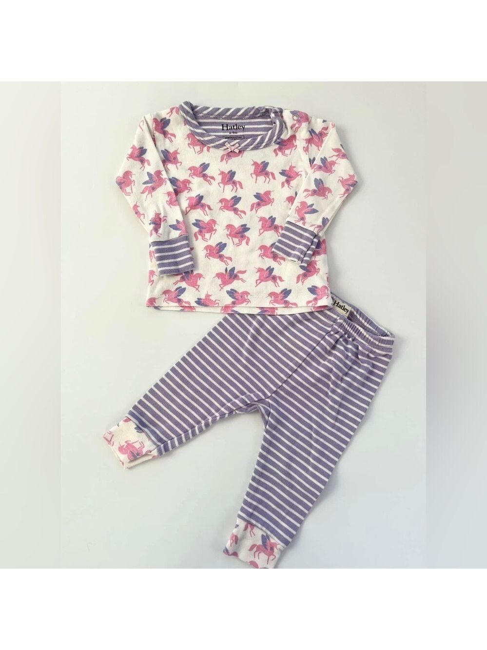 Hatley Pink Purple Whimsical Baby Pajama Set with Pegasus Unicorn Striped Design